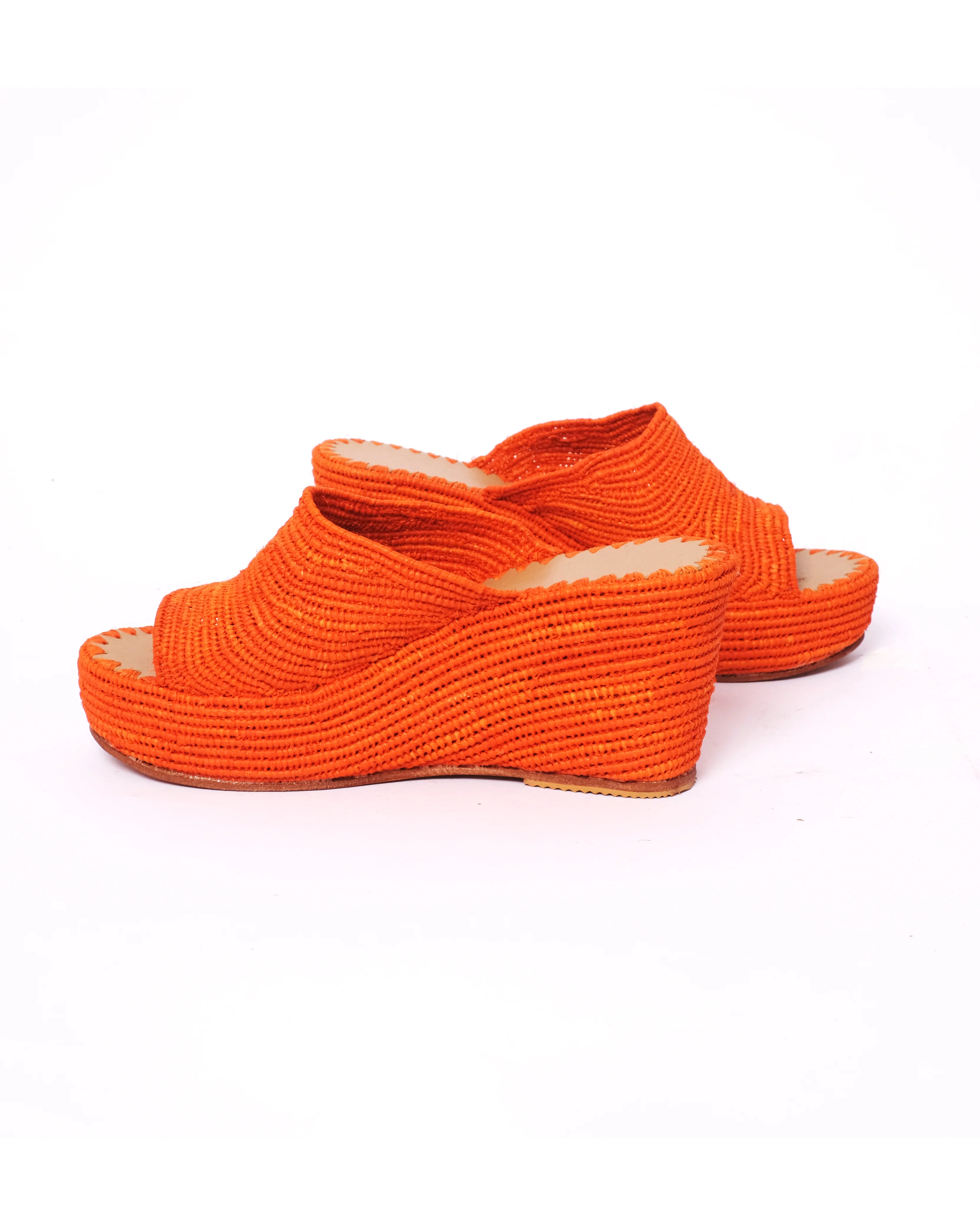 Women's Raffia Wedge Mule Sandals In Orange
