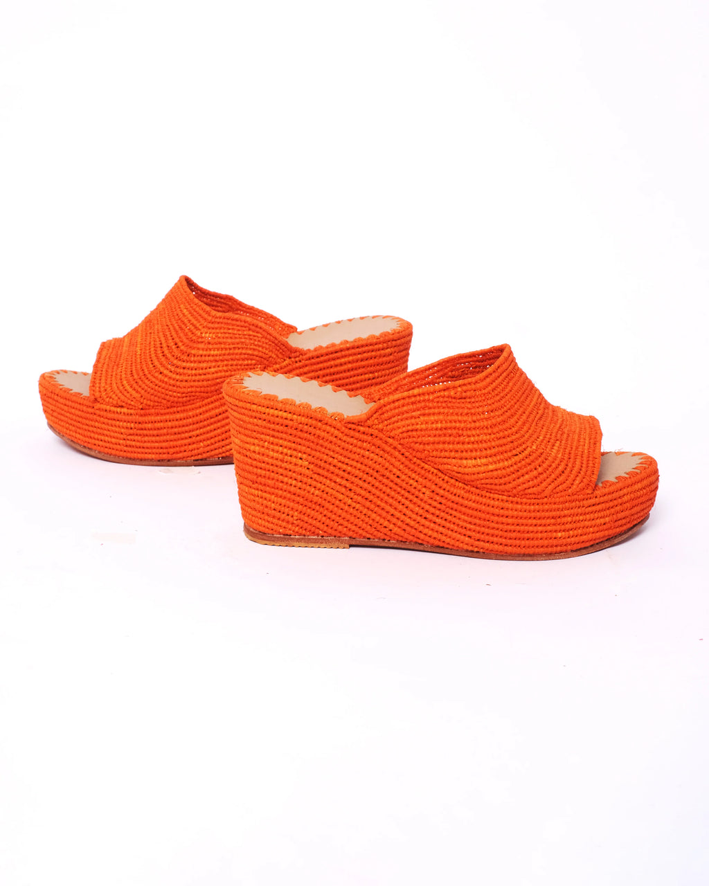 Women's Raffia Wedge Mule Sandals In Orange