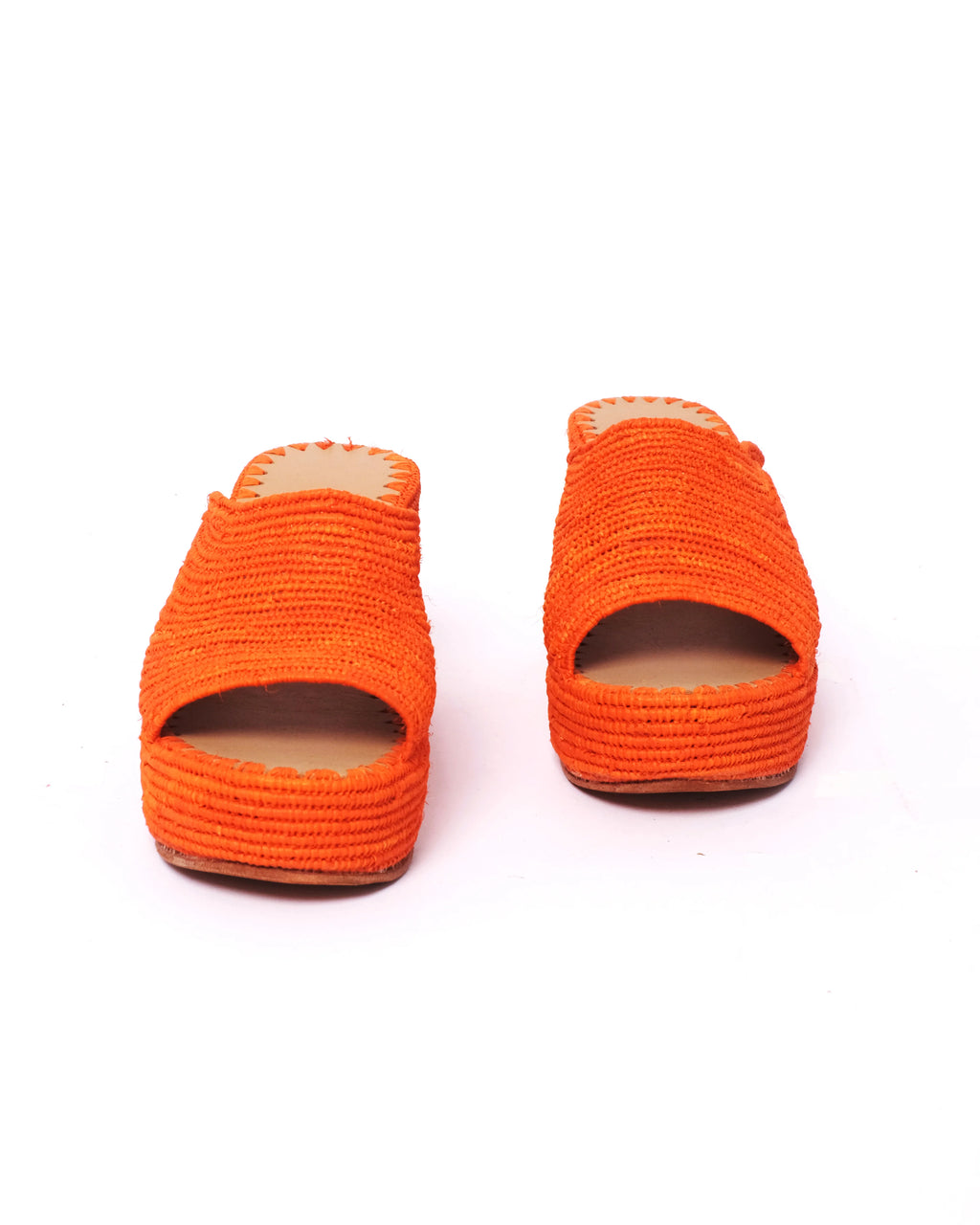 Women's Raffia Wedge Mule Sandals In Orange