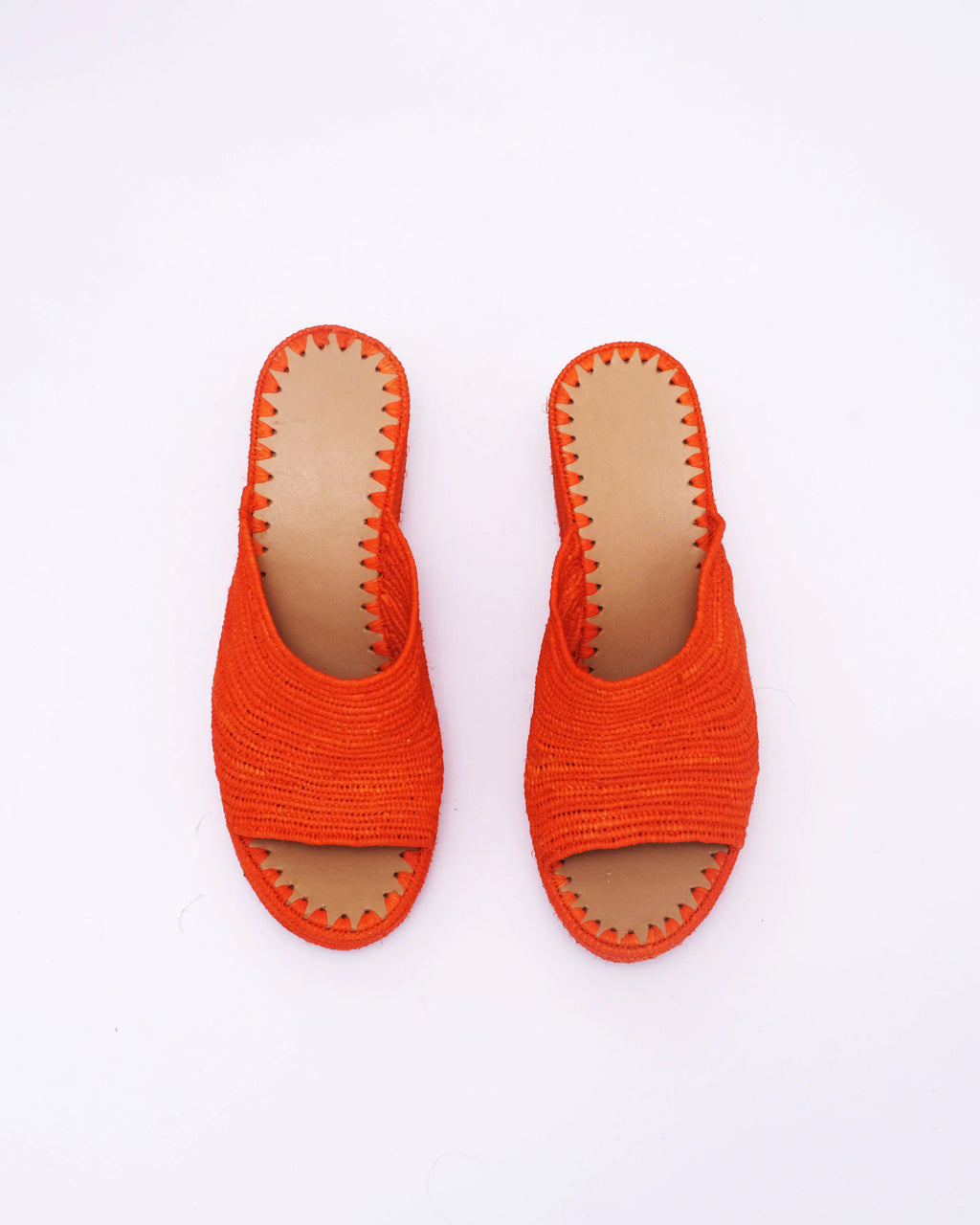 Women's Raffia Wedge Mule Sandals In Orange