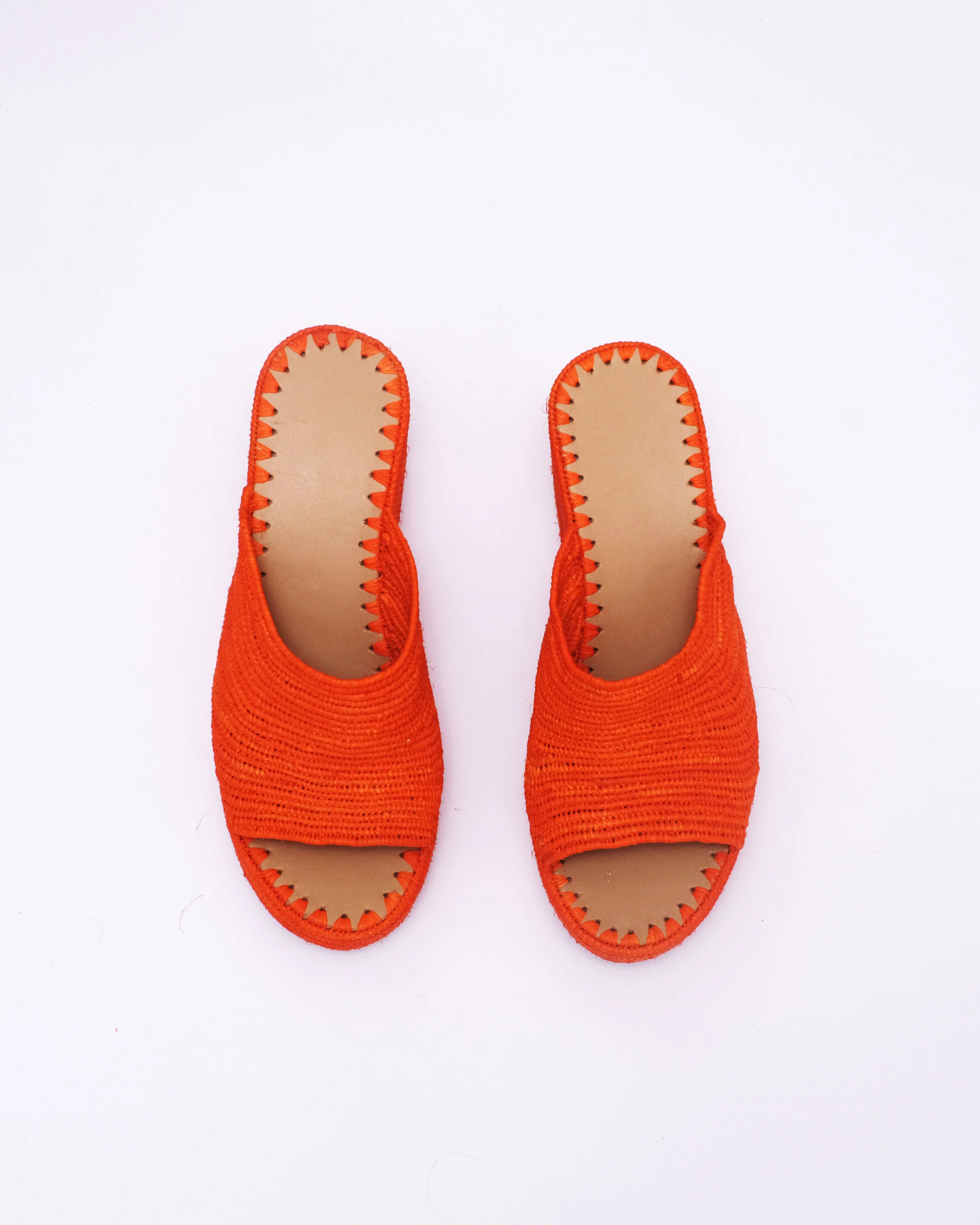 Women's Raffia Wedge Mule Sandals In Orange