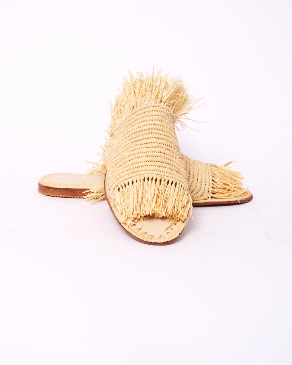 Women's Raffia Woven Mule Sandals In Natural Cream