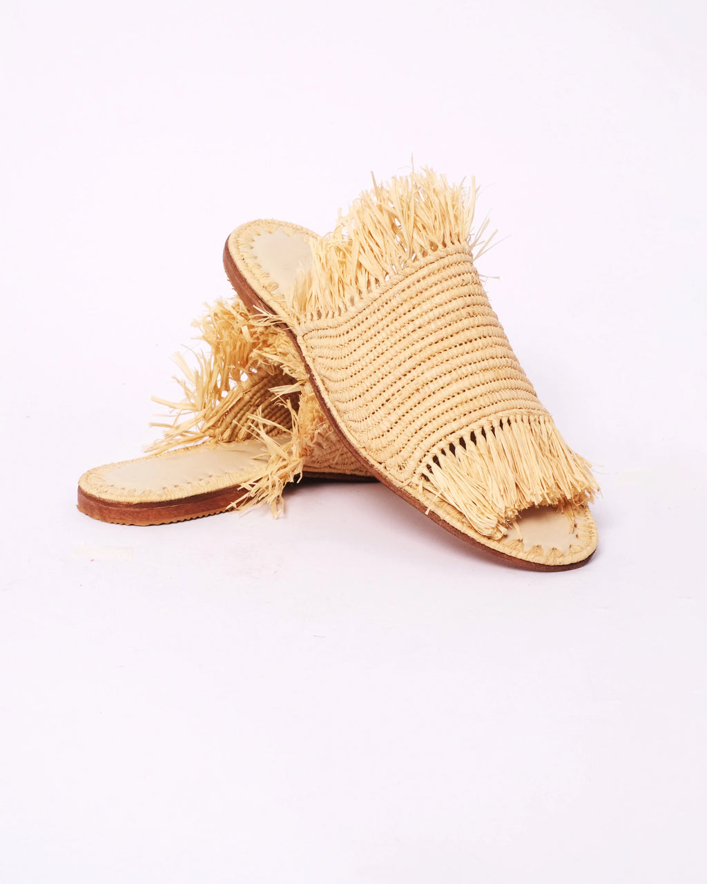 Women's Raffia Woven Mule Sandals In Natural Cream