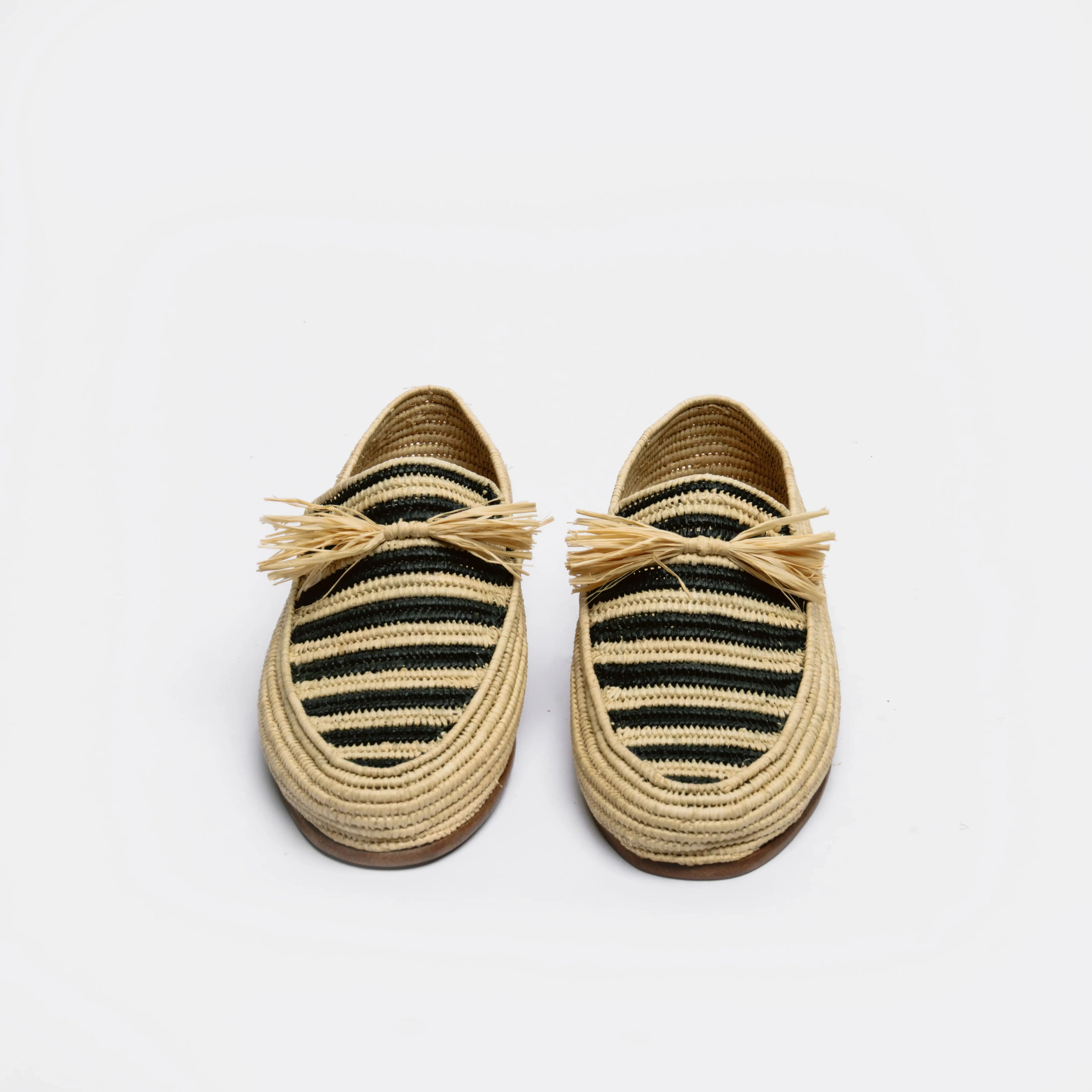 Women's Raffia Loafers in Black & Natural