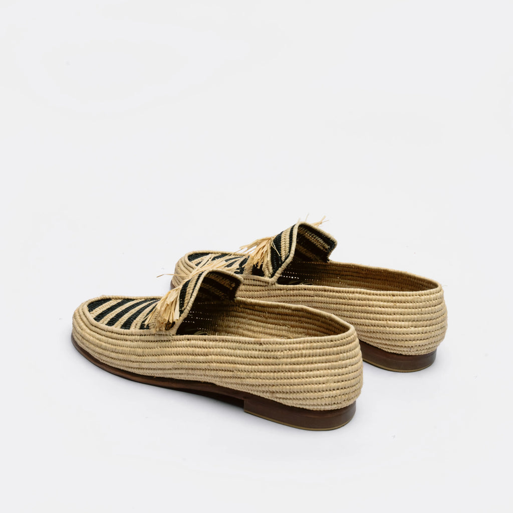 Women's Raffia Loafers in Black & Natural