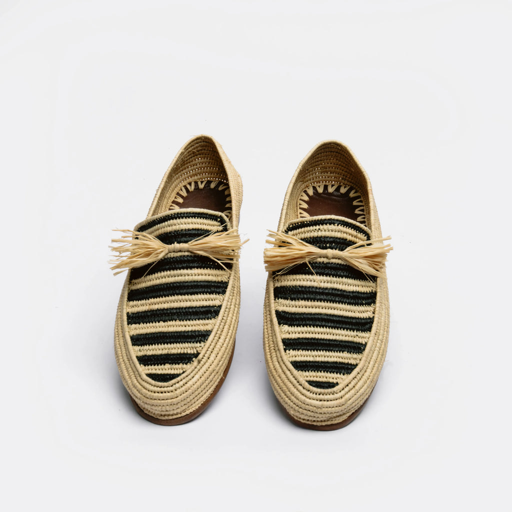 Women's Raffia Loafers in Black & Natural