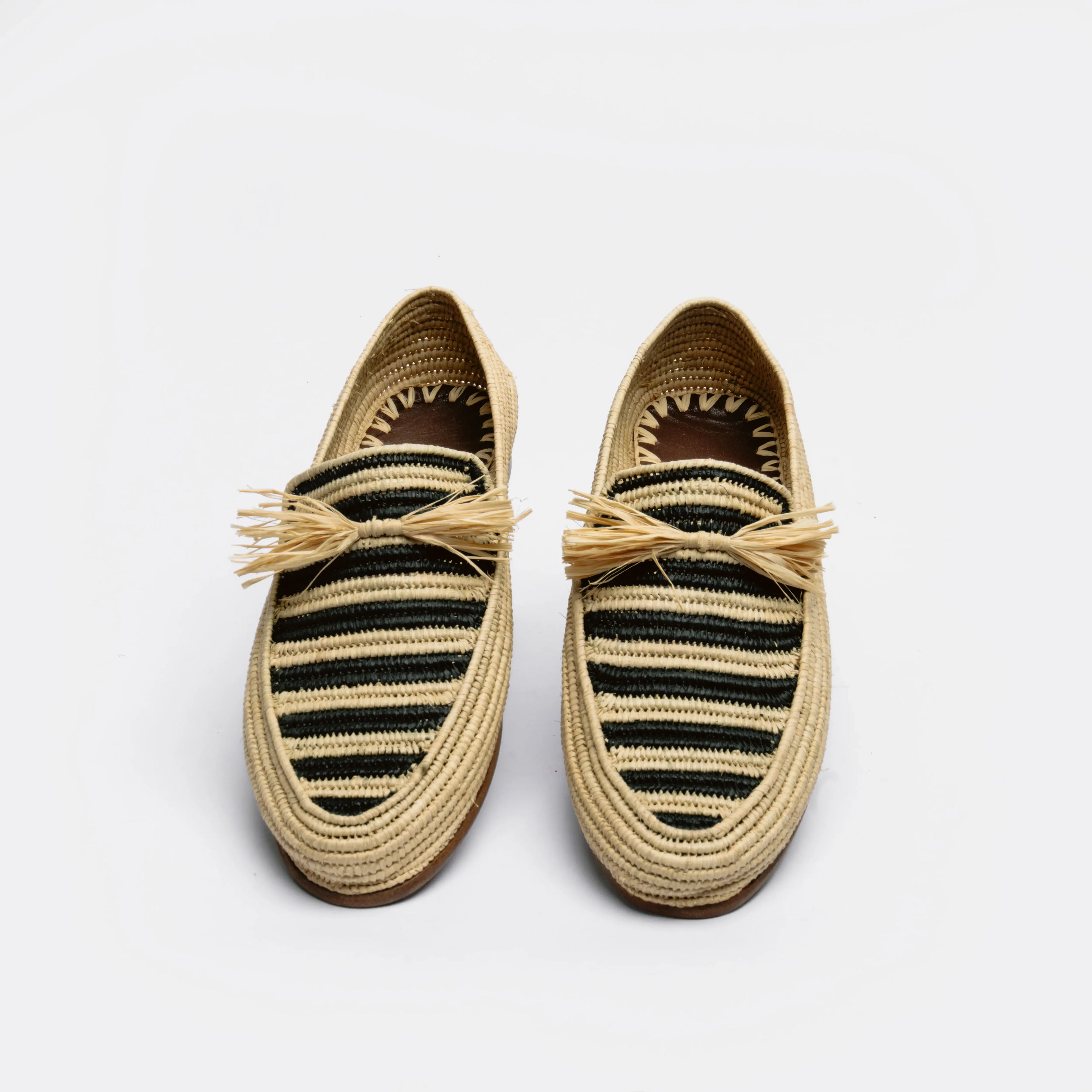 Women's Raffia Loafers in Black & Natural