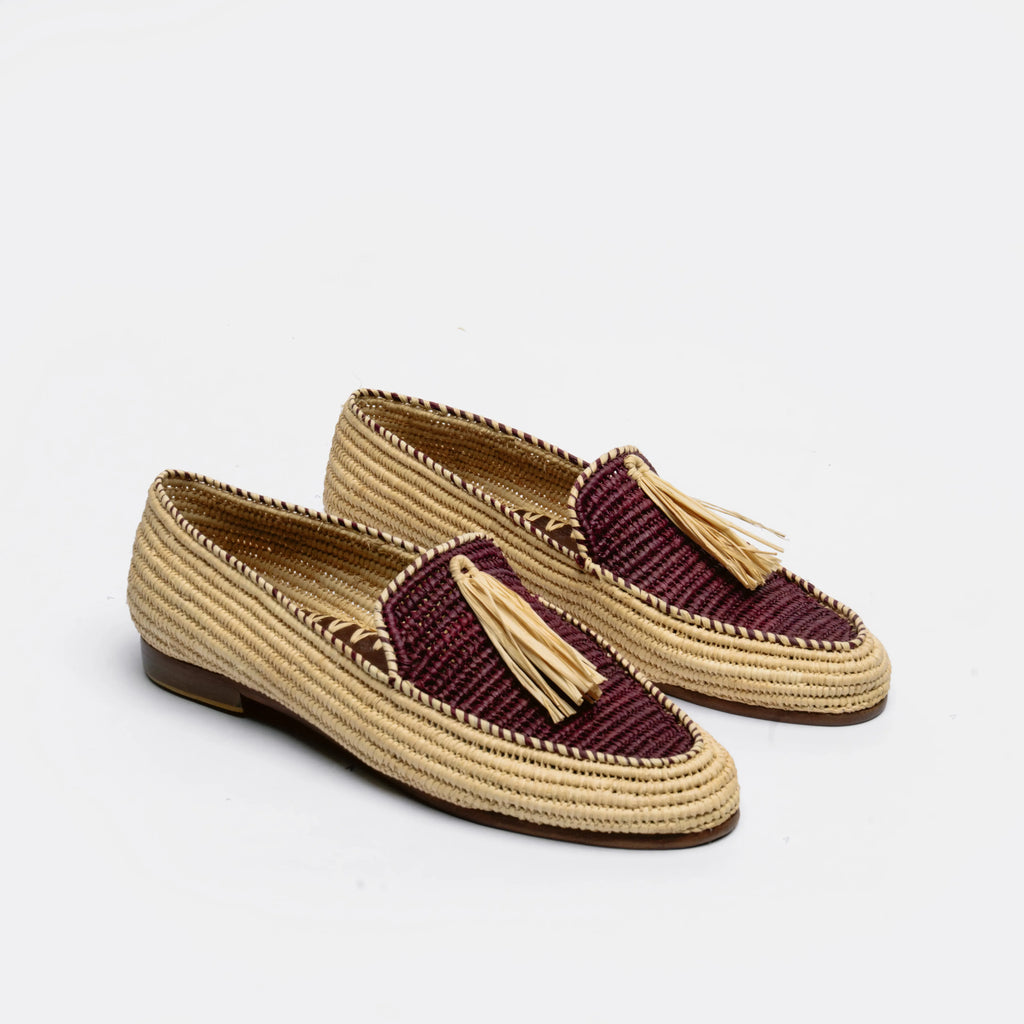 Women's Raffia Loafers in Burgundy