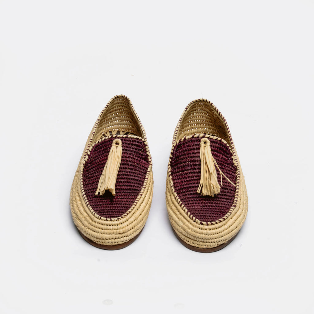 Women's Raffia Loafers in Burgundy