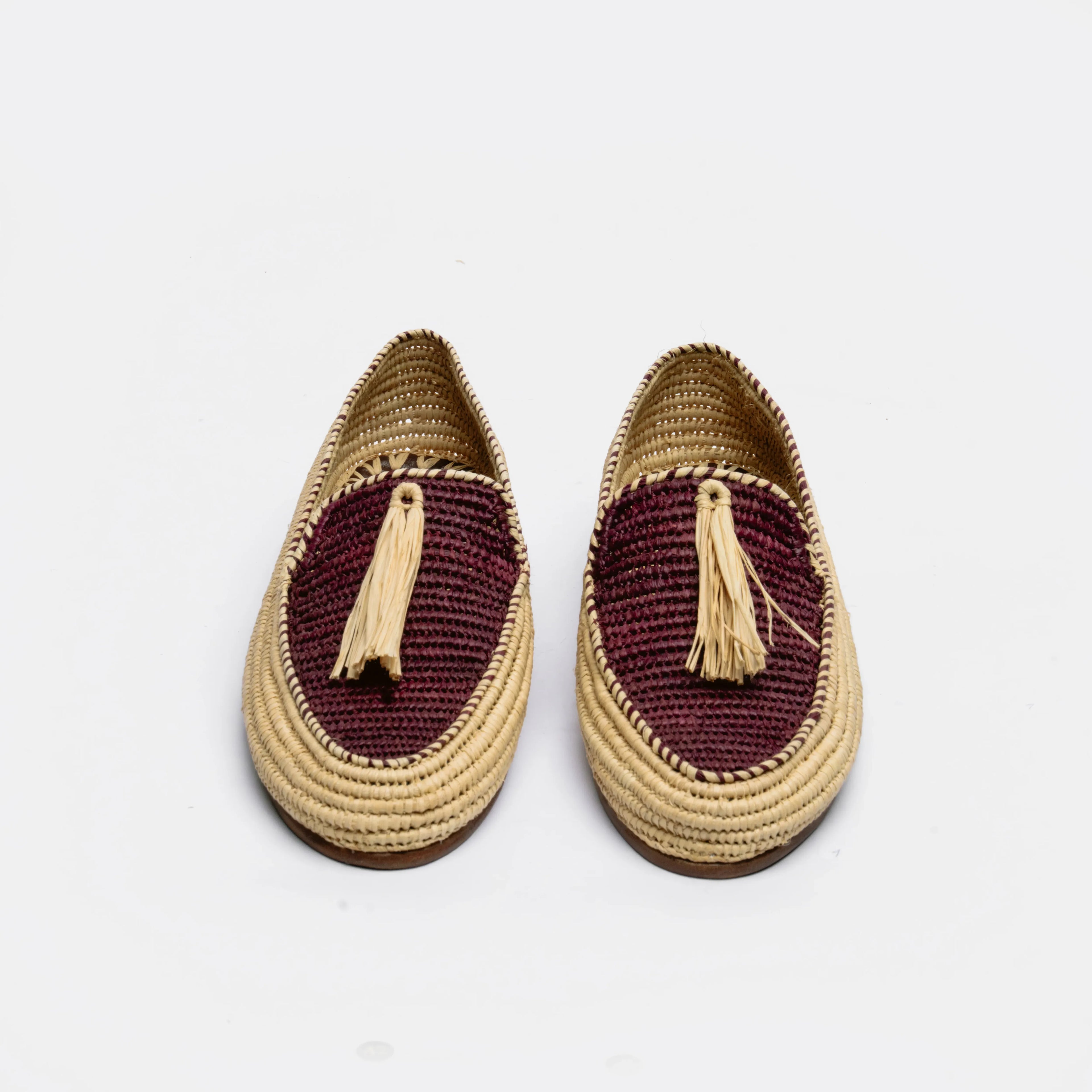 Women's Raffia Loafers in Burgundy