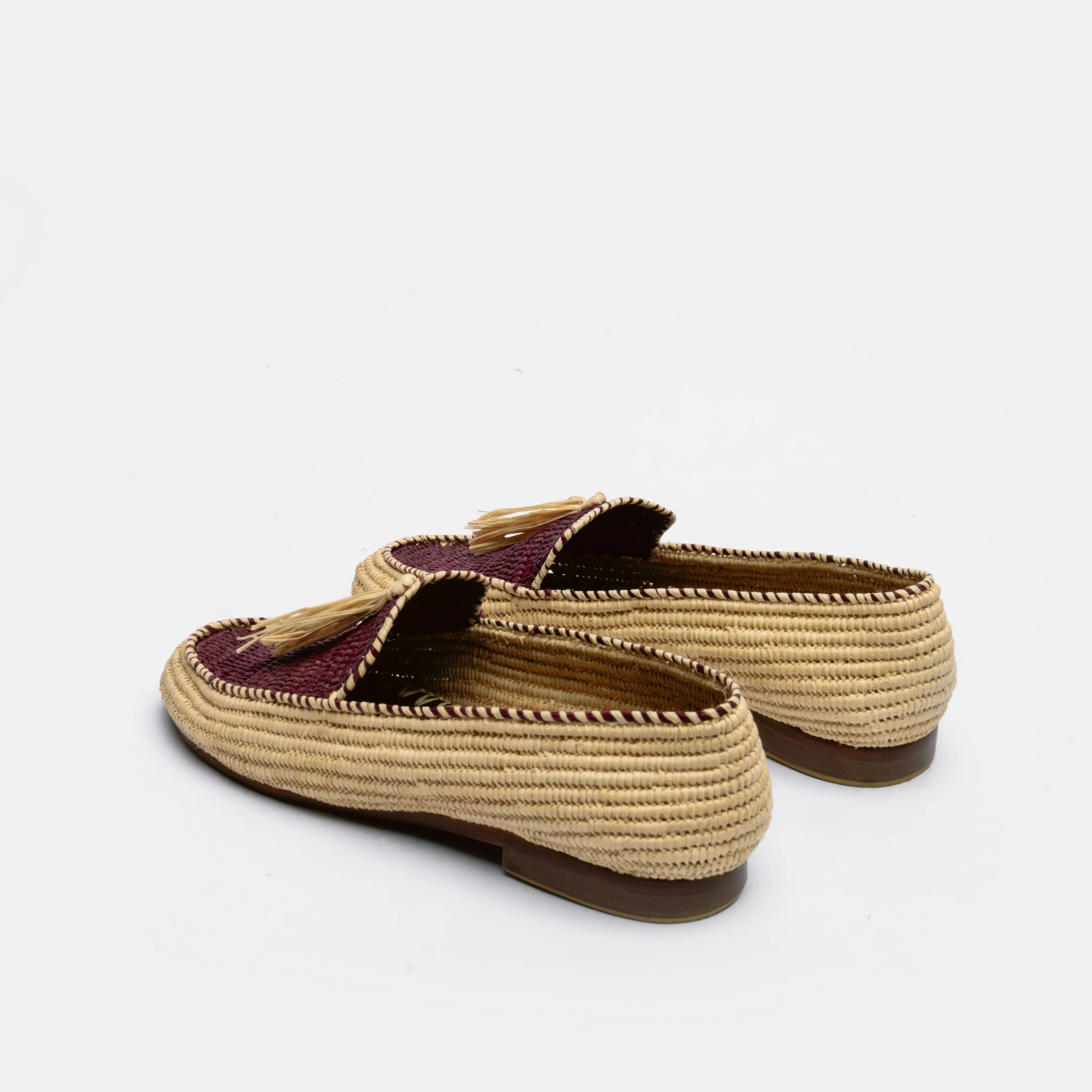 Women's Raffia Loafers in Burgundy