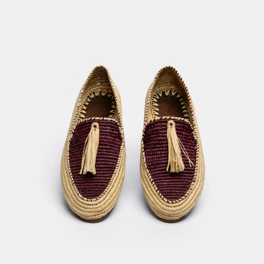 Women's Raffia Loafers in Burgundy