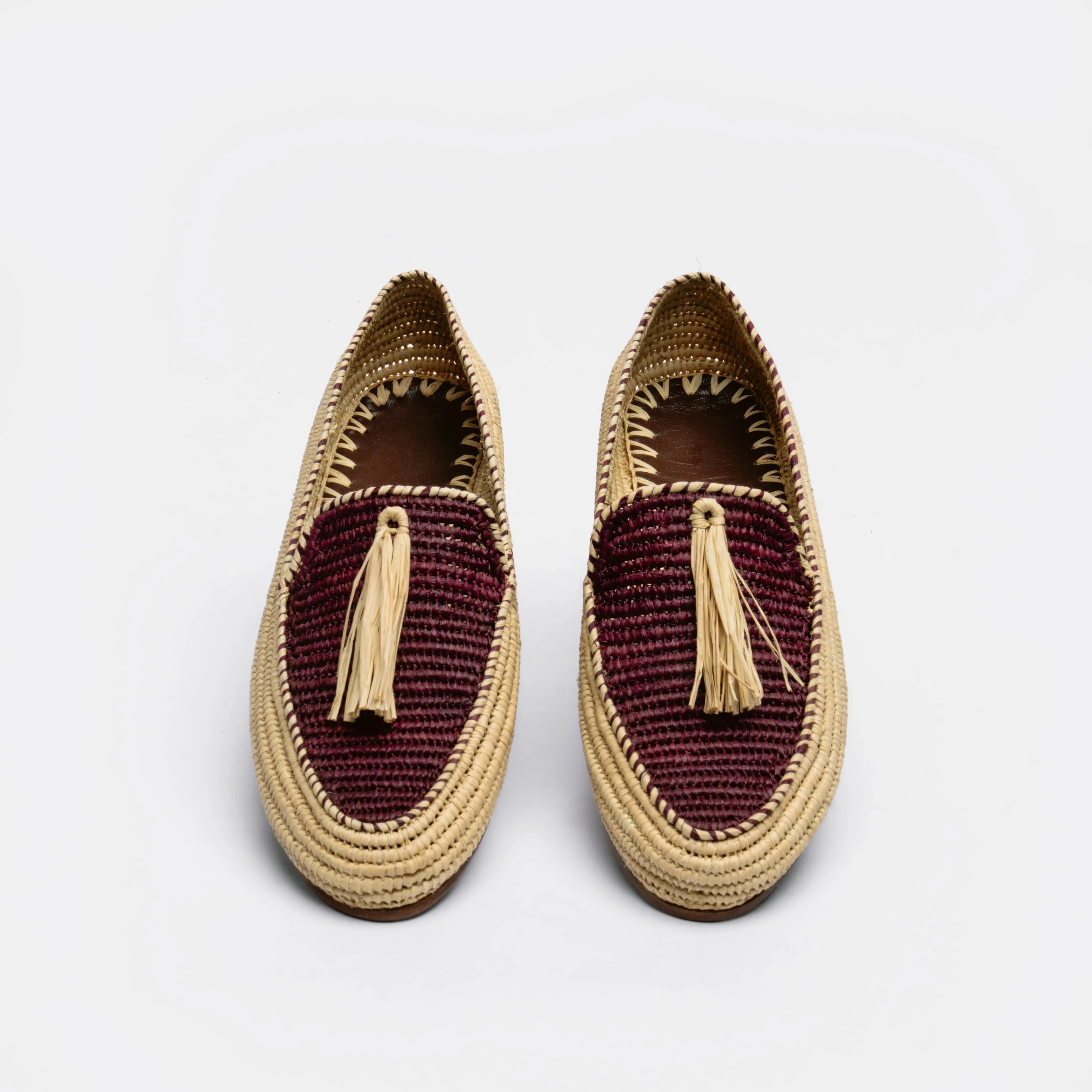 Women's Raffia Loafers in Burgundy