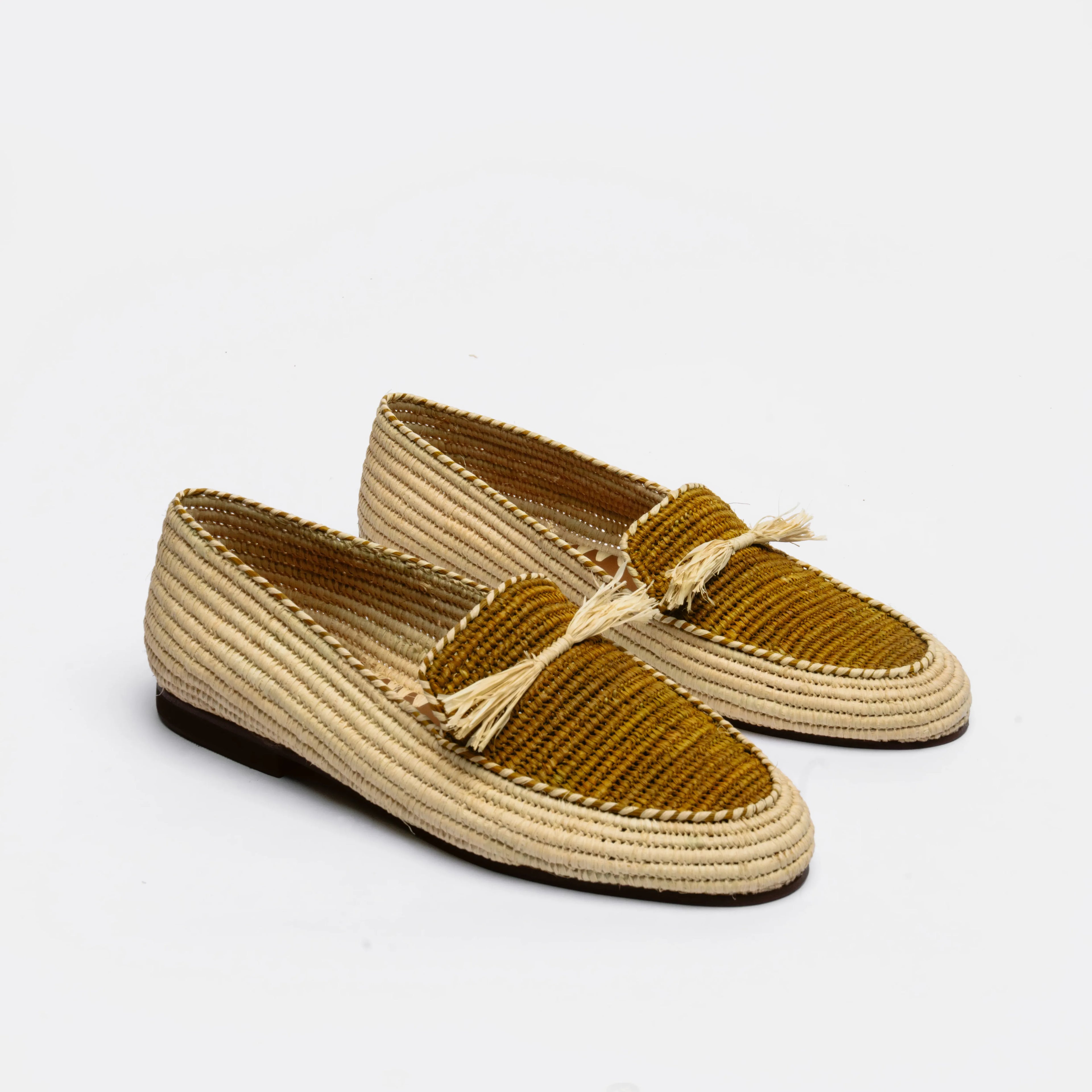Women's Raffia Loafers in Mustard