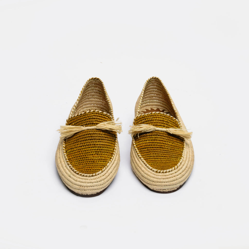 Women's Raffia Loafers in Mustard