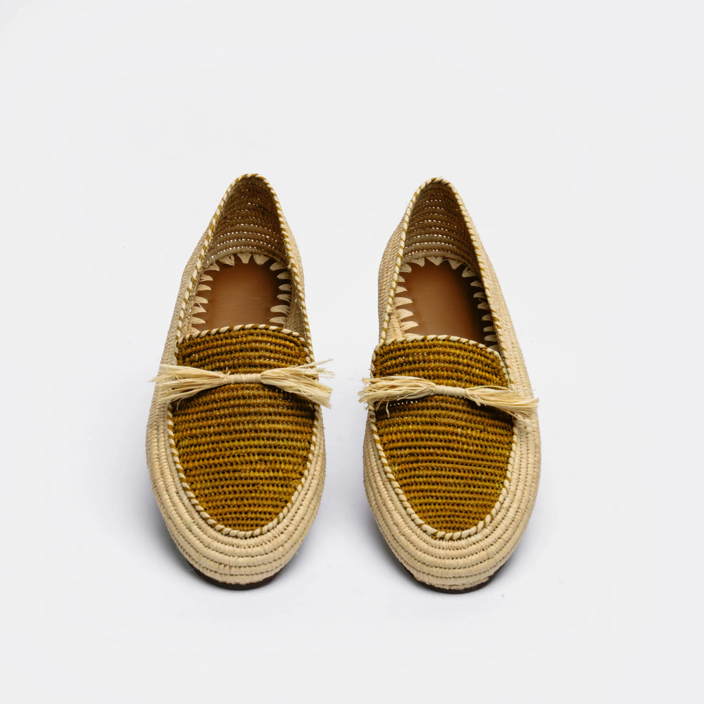 Women's Raffia Loafers in Mustard