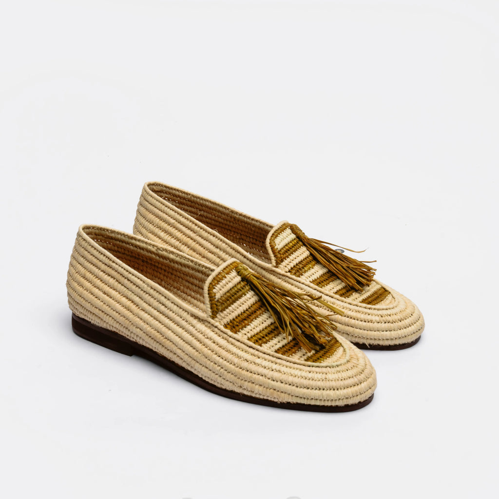 Women's Raffia Loafers in Olive & Natural