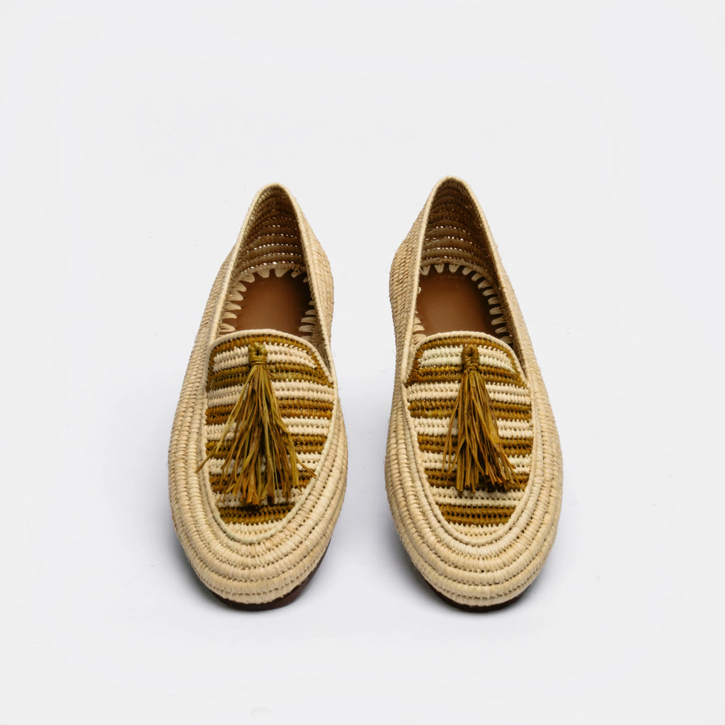Women's Raffia Loafers in Olive & Natural