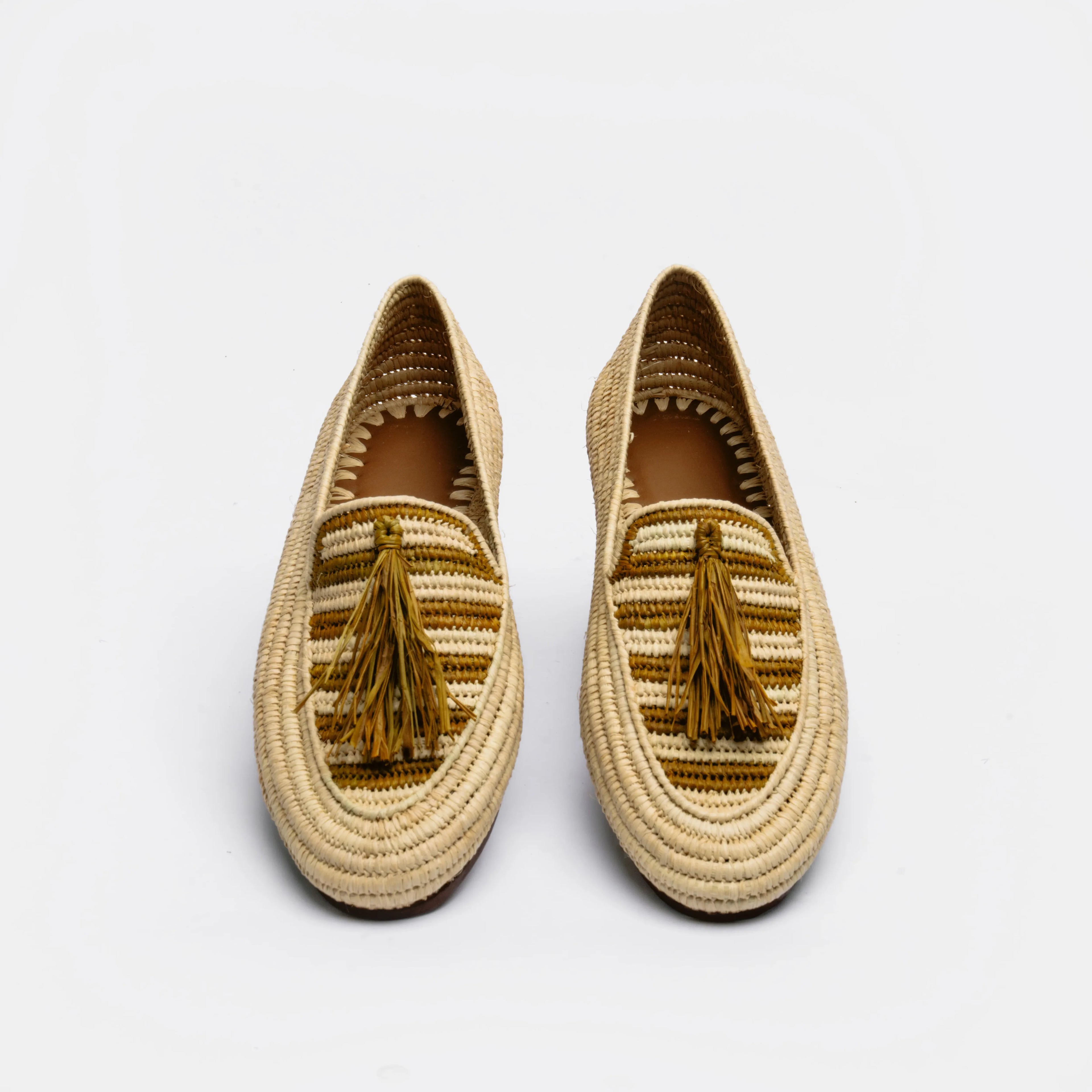 Women's Raffia Loafers in Olive & Natural