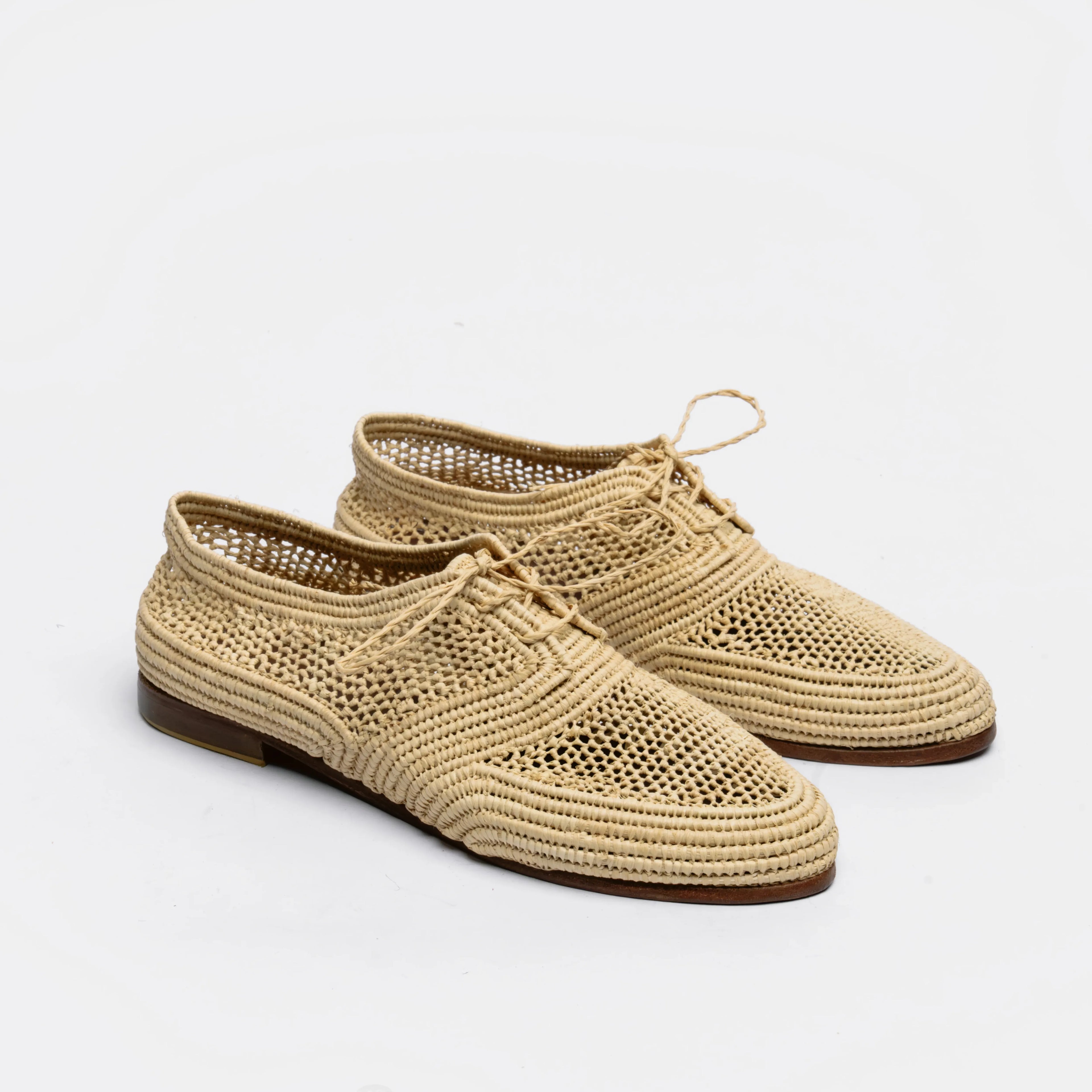 Women's Raffia Lace-Up Shoes in Natural