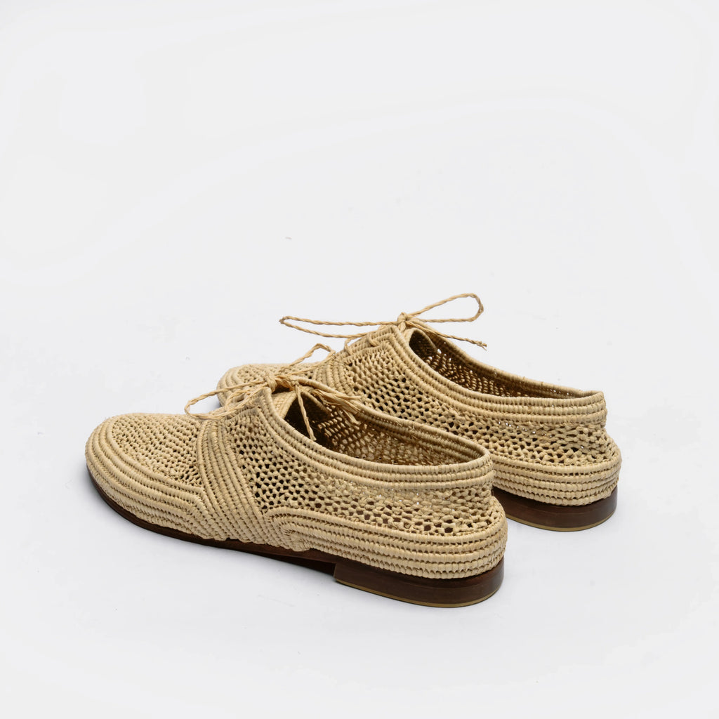 Women's Raffia Lace-Up Shoes in Natural