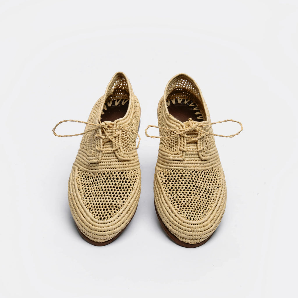 Women's Raffia Lace-Up Shoes in Natural