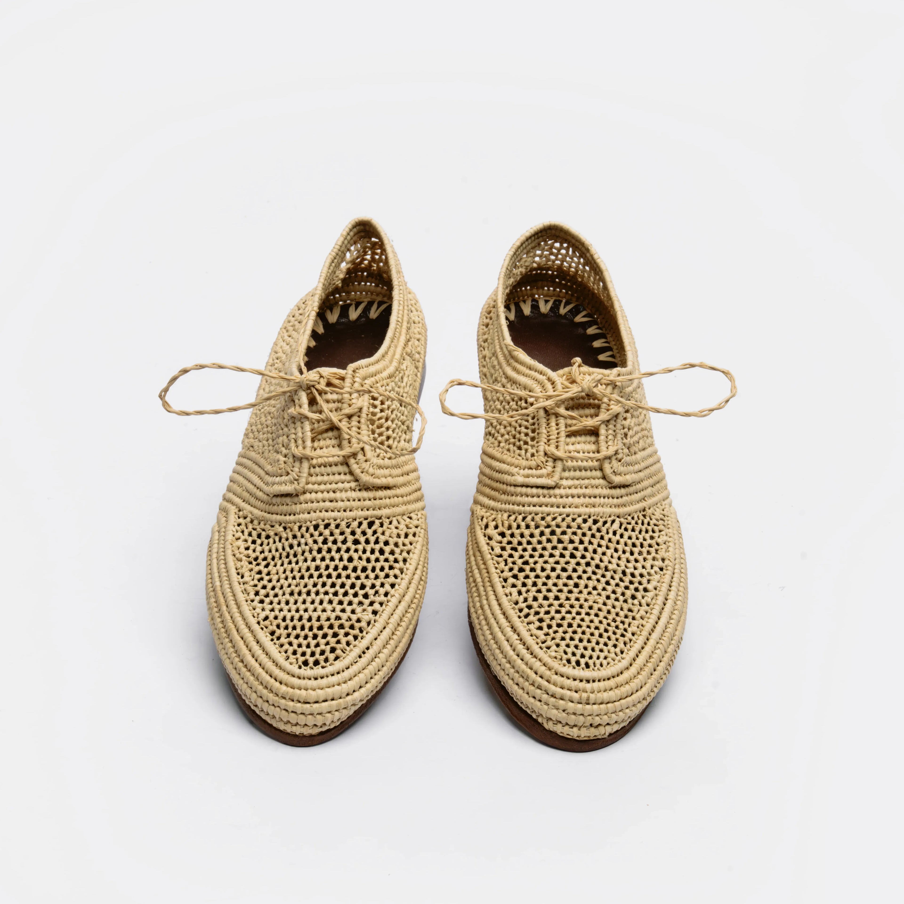 Women's Raffia Lace-Up Shoes in Natural