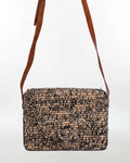Woven Raffia Crossbody Bag — Black Leather