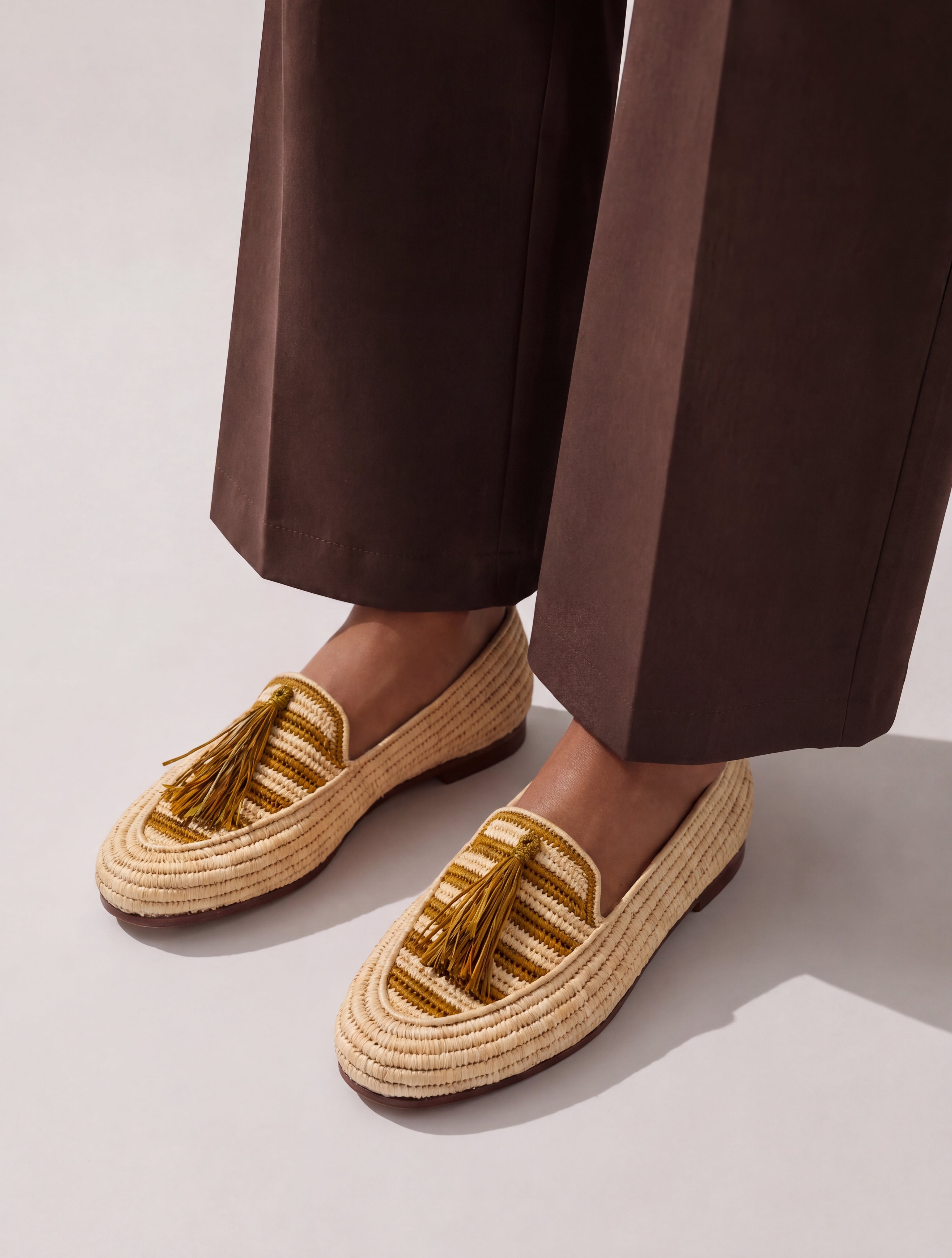 Women's Raffia Loafers Shoes in Olive & Natural